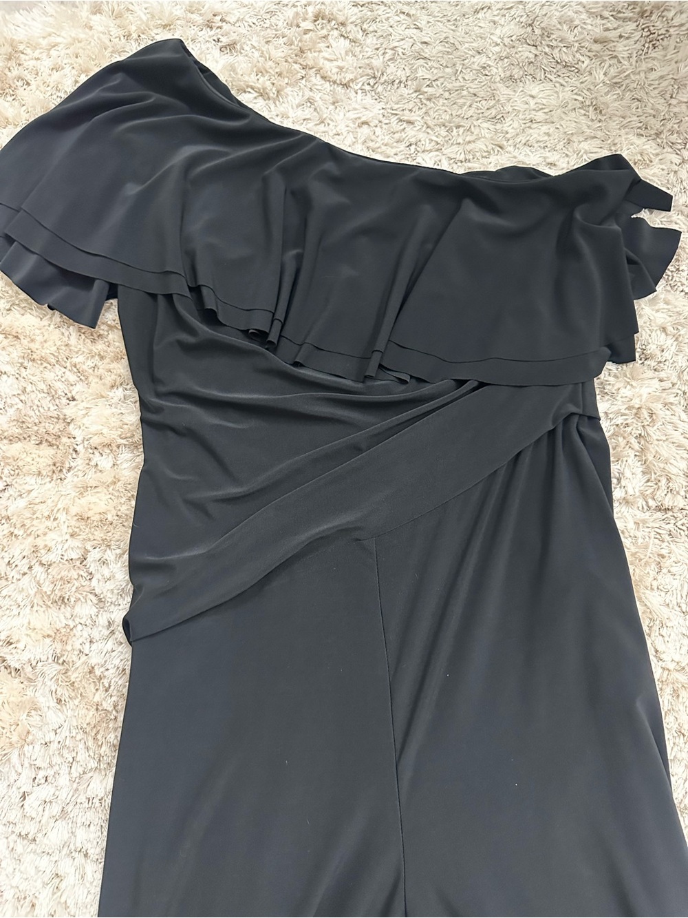 Ralph Lauren Black One-Shoulder Ruffle Maxi Dress